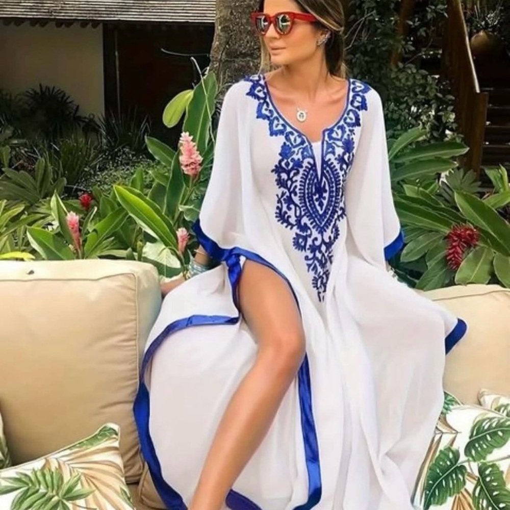 Elegant Blue and White Swim Cover-Up